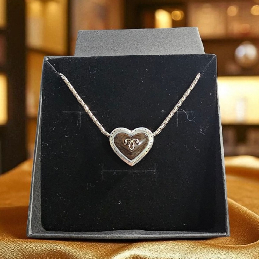 BRIGHTON Vicenza Reversible Slide Heart Necklace with Silver Side & Brown Swirl - Picture 2 of 7